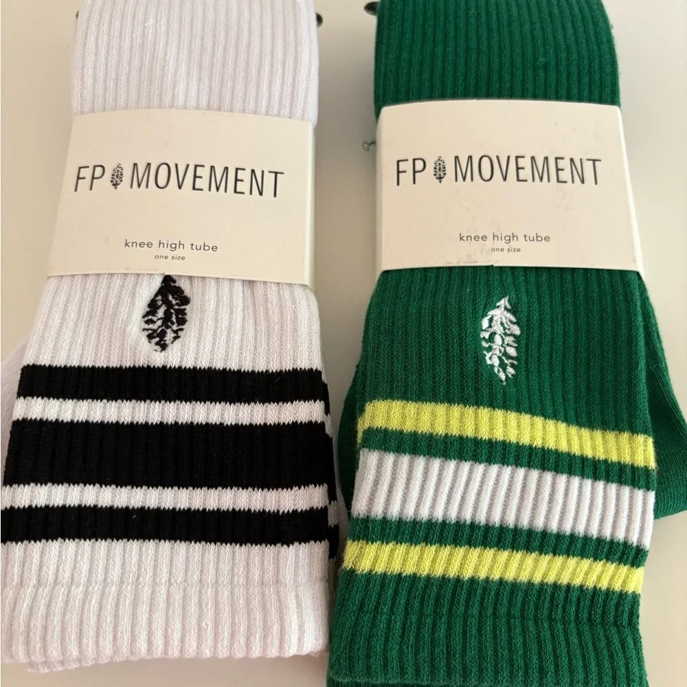 Set of 2 NWT Free People FP Movement Knee High Logo Stripe Socks